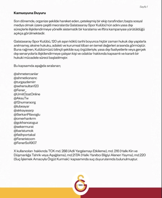 Qalatasaray öz əleyhinə kampaniya aparan məşhurları məhkəməyə verib