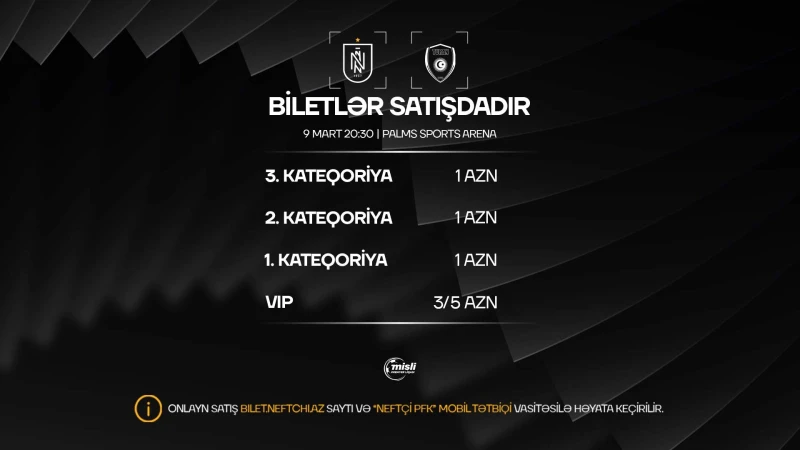 Neftchi - Turan Tovuz match tickets discounted