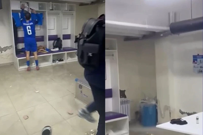 Azərbaycan millisinin Sumqayıt stadionundakı paltardəyişmə otağını yağışdan sonra su basıb