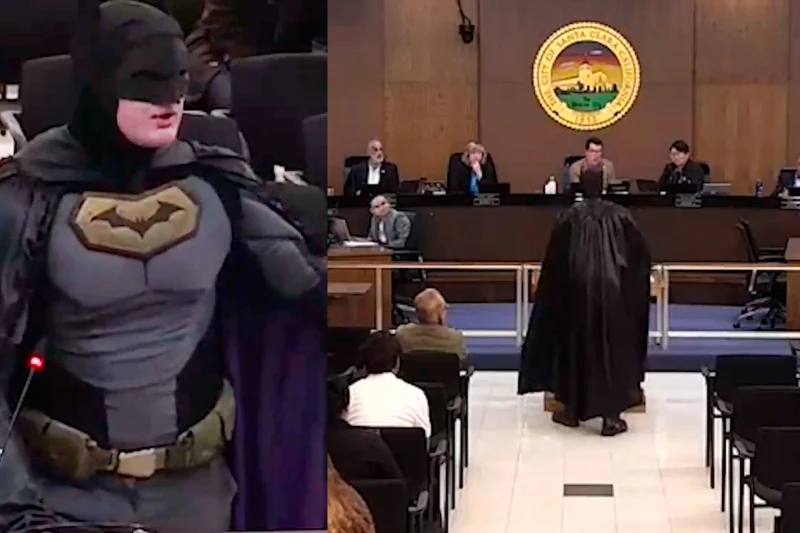 Betmen kostyumlu şəxs Santa Klara şəhər şurasında miqrasiya siyasətini tənqid edib