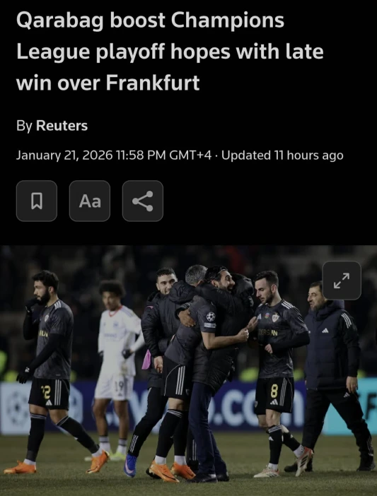 Немецкие СМИ оценили победу «Карабаха» как «удачный удар», «шок» и «позорный результат»;