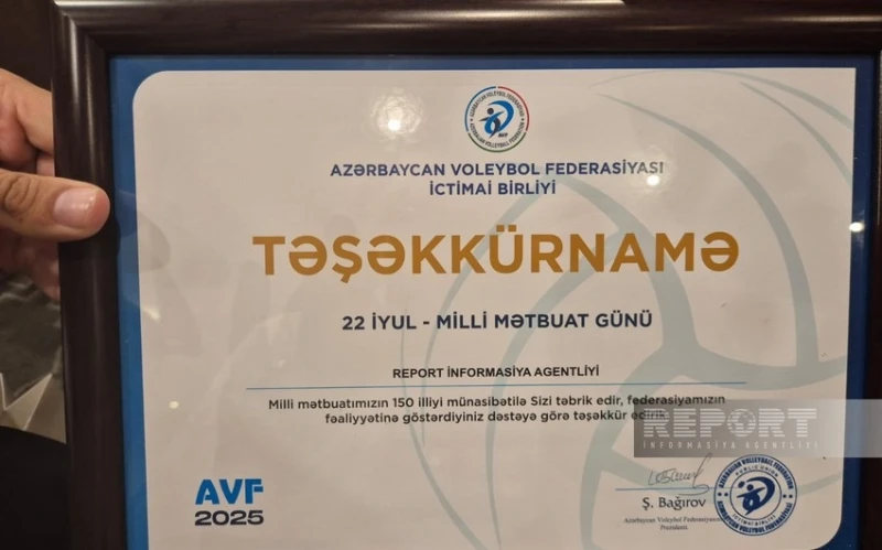 Azerbaycan Voleybol Federasyonu Report Haber Ajansını Ödüllendirdi