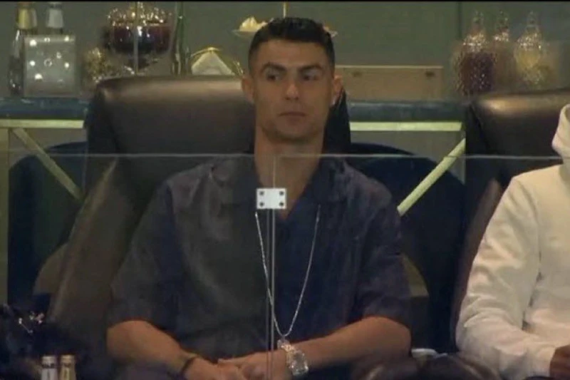 Cristiano Ronaldo watches the Spanish Super Cup final from the stands