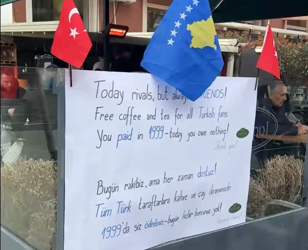 Gesture to Turkish fans in Pristina: Free tea and coffee