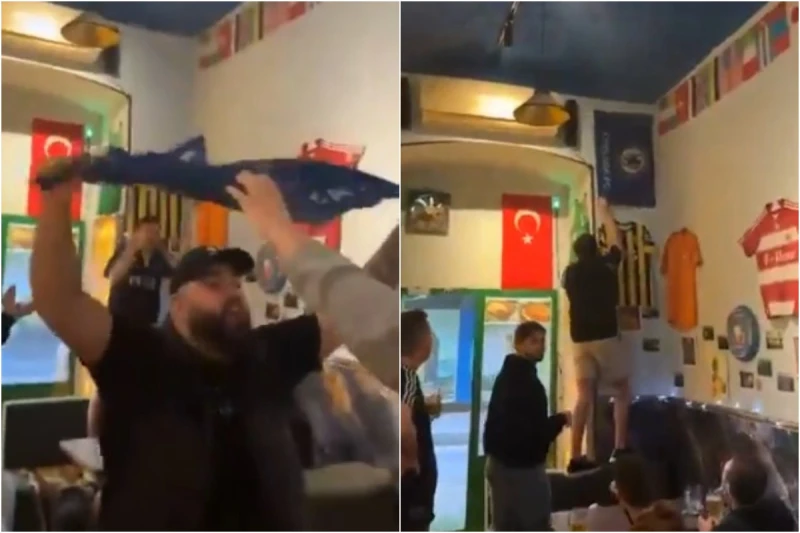 Drunk Newcastle fans disrespected the Chelsea flag in Baku - VIDEO