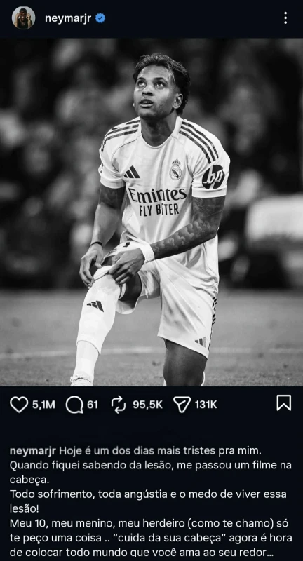 Эмоциональное послание поддержки от Неймара травмированному Родриго