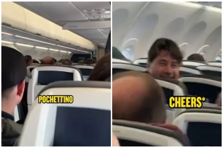 Tottenham fans greeted Pochettino on the plane and urged him to return to the club
