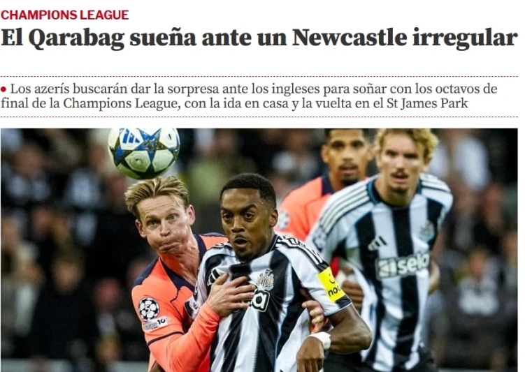 Mundo Deportivo: Qarabağ qeyri-sabit Nyukasla qarşısında qələbə arzusunda