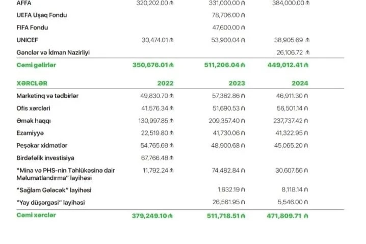 FİF 3 İllik Maliyyə Hesabatını Açıqladı: Ən Çox Gəlir AFFA-dan, Ən Yüksək Vəsait 2023-cü İldə