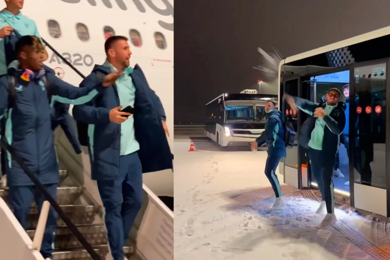 Athletic Footballers' Snowball Fight on Prague Trip