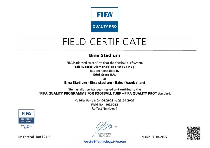 Binə stadionuna FIFA sertifikatı verildi