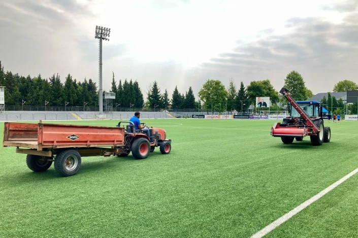 The grass cover is being changed in the stadium in Tovuz, and a new artificial pitch is being built in Abulbeyli