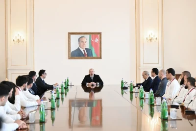 Prezident İlham Əliyev Avropa çempionatının qalib güləşçilərini qəbul edib