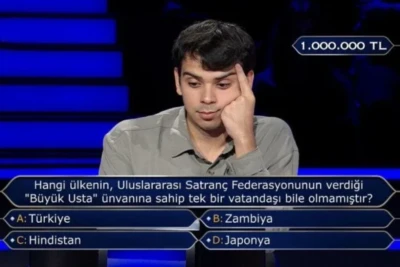 Kim Milyoner Olmaq İster? yarışmasında şahmat sualı səbəbindən iştirakçı 1 milyon lirəlik böyük uduş şansını itirdi