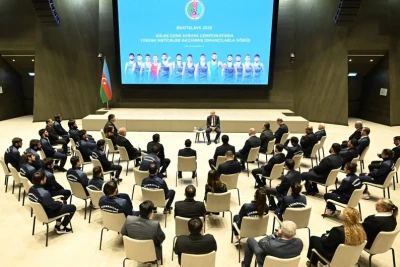 Avropa çempionatında yüksək nəticələr əldə etmiş Azərbaycan güləşçiləri ilə görüş keçirilib