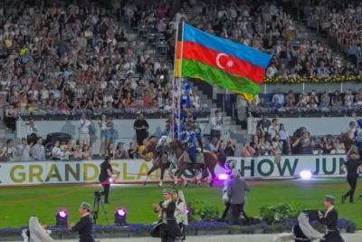 Карабахские лошади и национальная музыка на мероприятии CHIO Aachen в Аахене, Германия