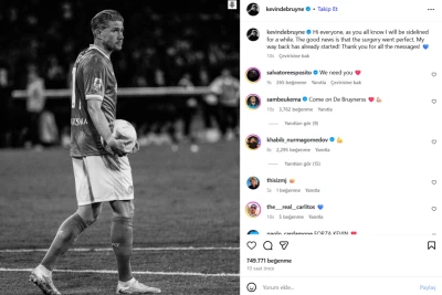 Kevin De Bruyne əməliyyat keçirdi: "Qayıdışım artıq başlayıb"