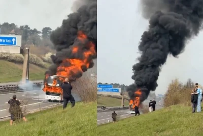 "Mançester Siti" azarkeşlərini "Arsenal" matçına aparan avtobus yandı: Xəsarət alan yoxdur