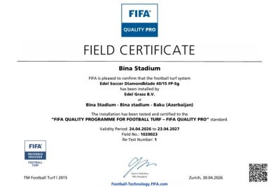 Binə stadionuna FIFA sertifikatı verildi