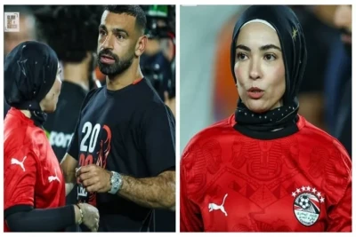 Məhəmməd Salahın həyat yoldaşı Maqi Sadek Qahirə stadionunda: Misir-Qvineya-Bisau oyununda dəstək